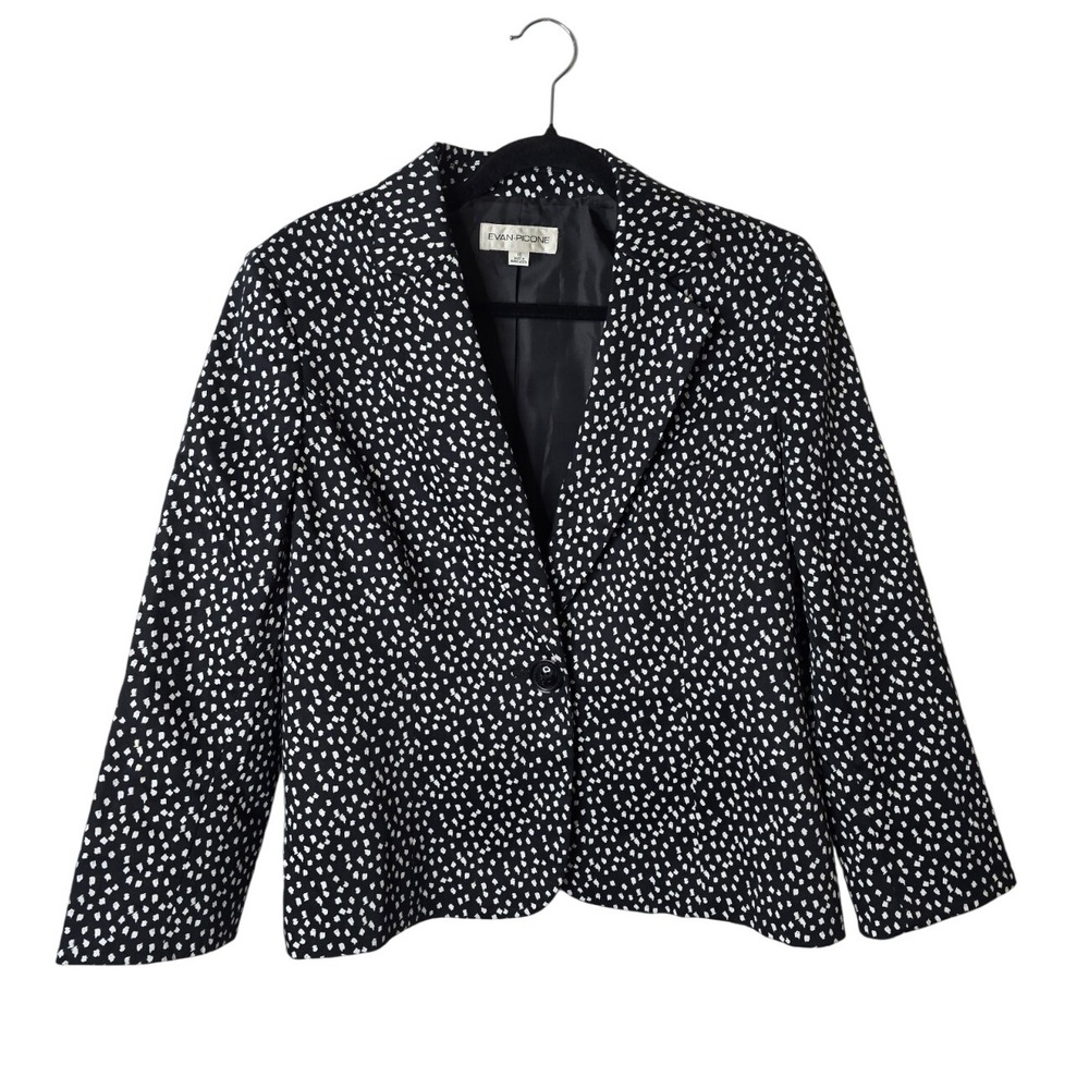 Evan Picone Womens Size 10 Black White Speckled Button Cotton Blazer Jacket